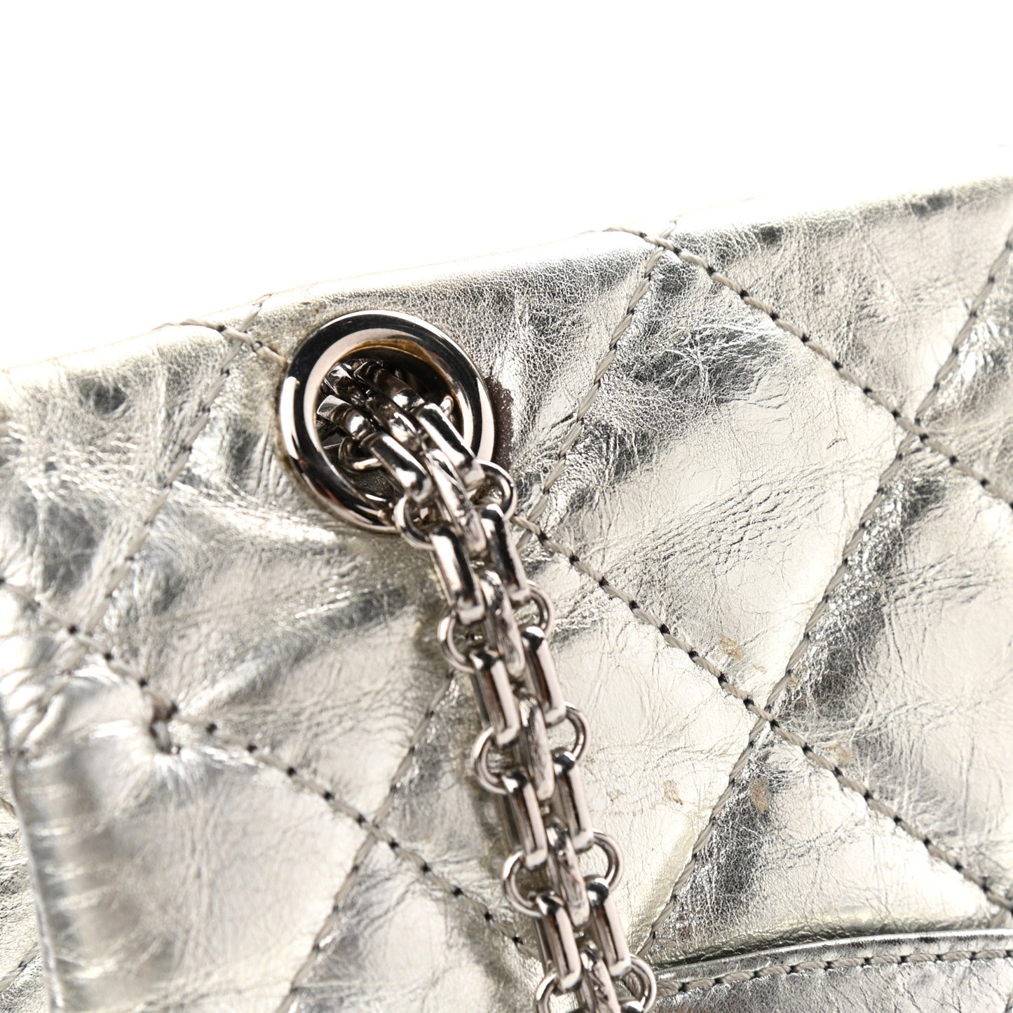 Metallic Aged Calfskin Quilted 2.55 Reissue 227 Flap Silver