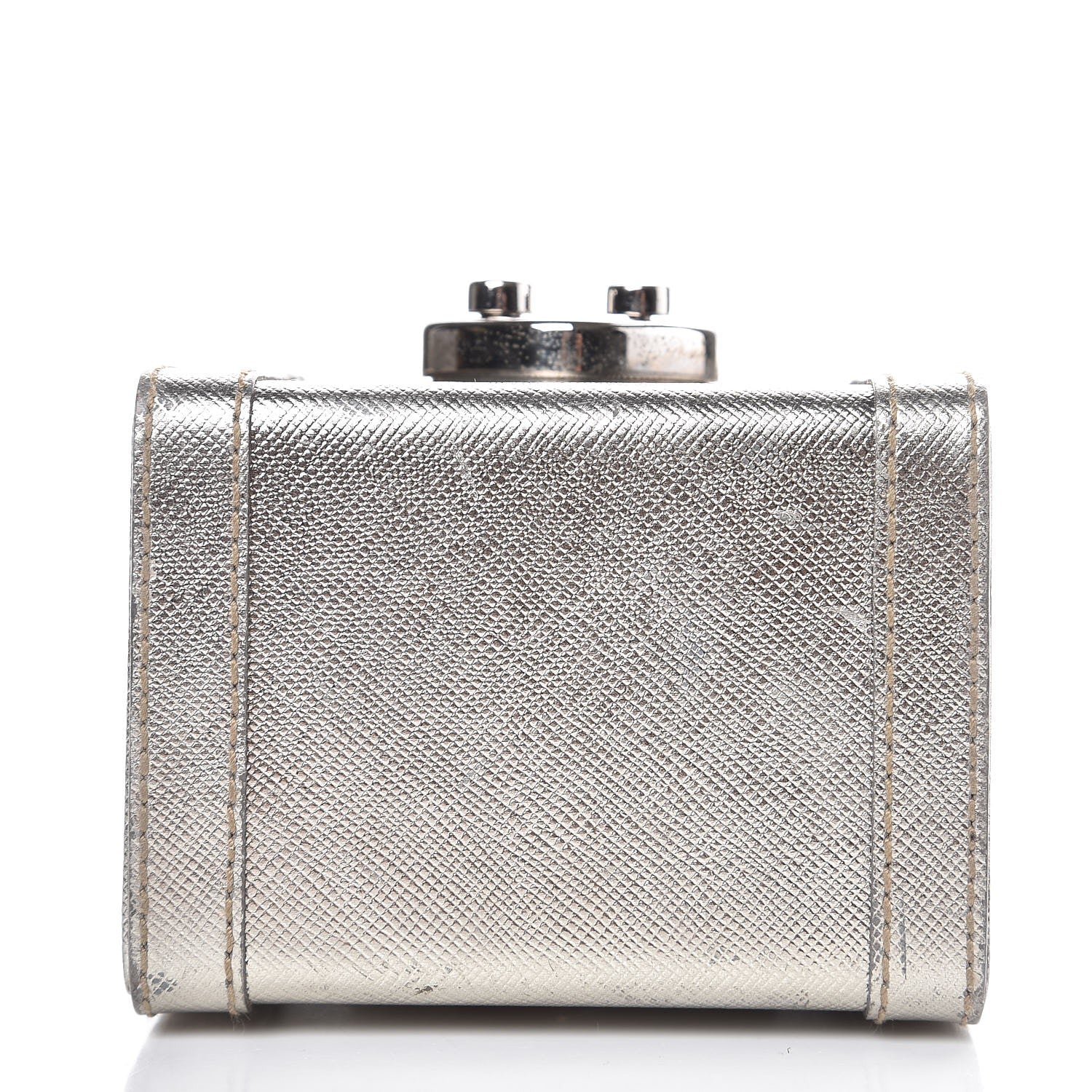 Prada Metallic Saffiano Mini Cosmetic Train Case Cromo 5 of 10