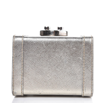 Prada Metallic Saffiano Mini Cosmetic Train Case Cromo 5 of 10