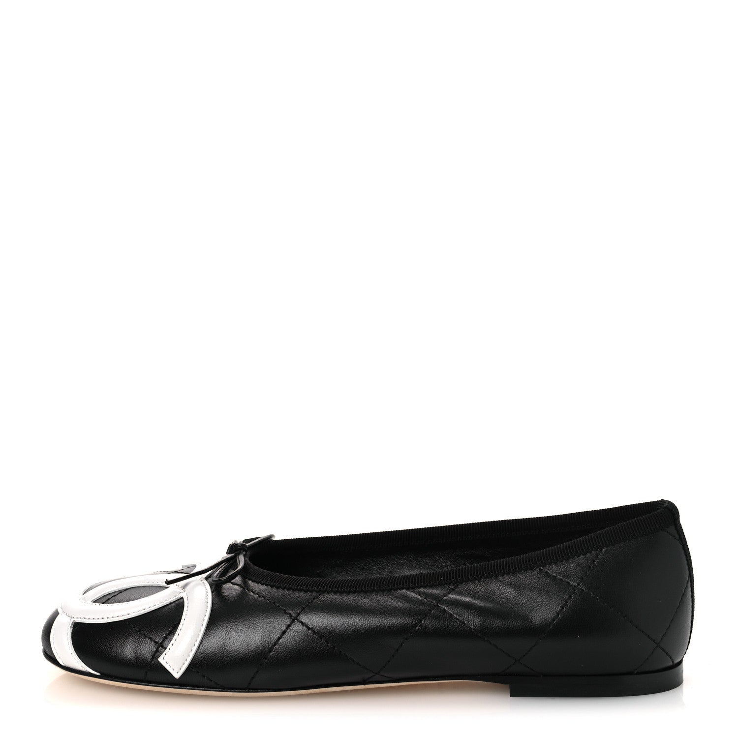 Chanel Lambskin Quilted CC Cambon Ballet Flats 39 Black White 1 of 11