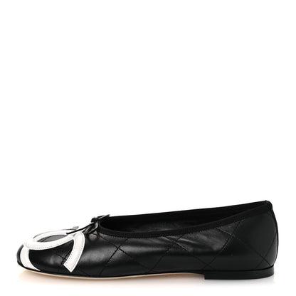 Chanel Lambskin Quilted CC Cambon Ballet Flats 39 Black White 1 of 11