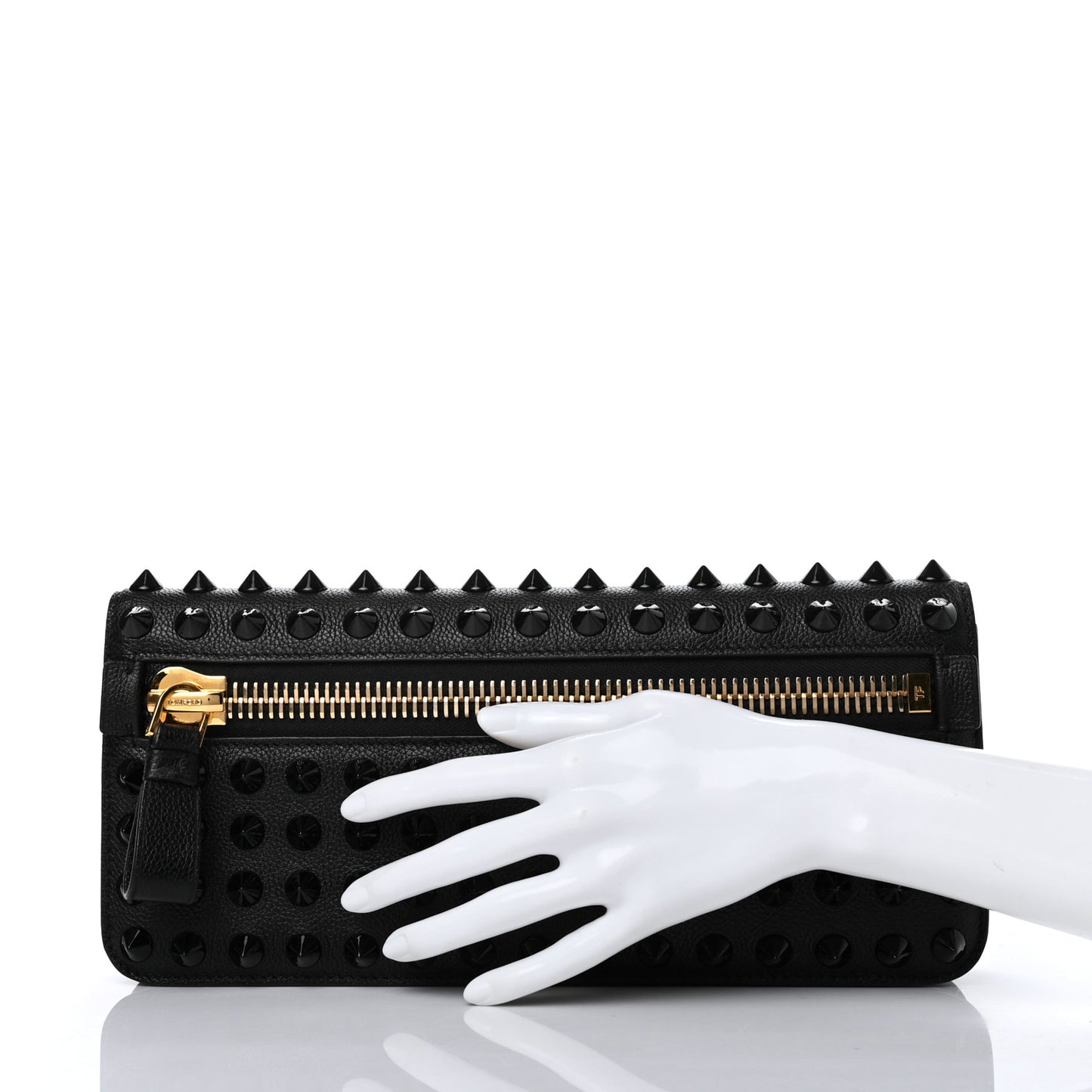 Pebbled Calfskin Studded Jennifer Clutch Black