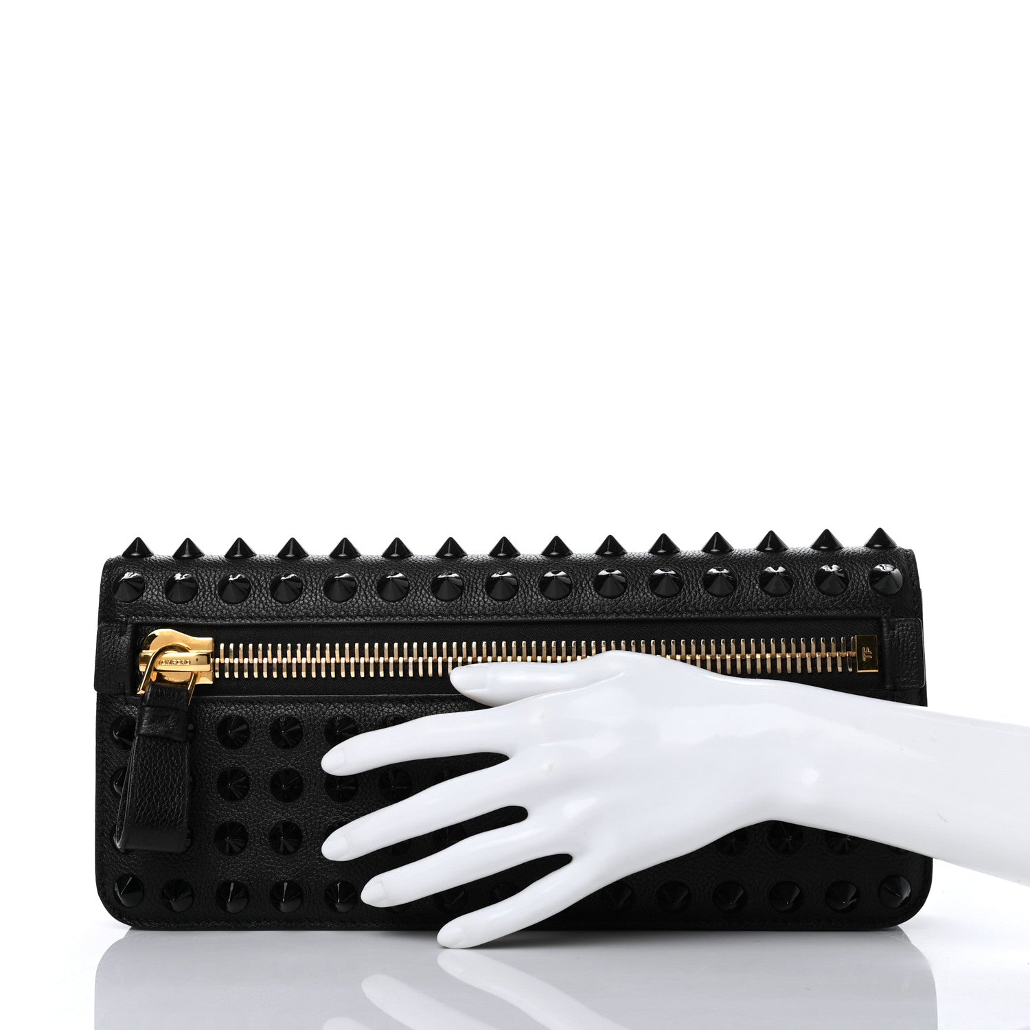 Tom Ford Pebbled Calfskin Studded Jennifer Clutch Black 2 of 7