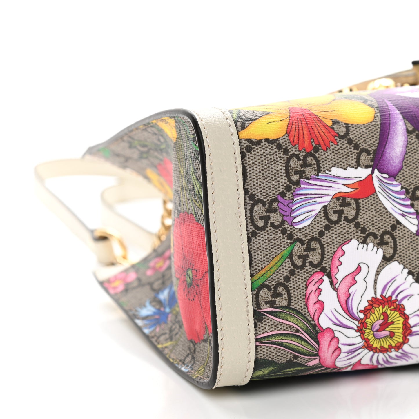 GG Supreme Monogram Flora Textured Calfskin Small Padlock Tote Beige Ebony Multicolor Mystic White