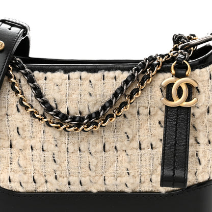 Chanel Tweed Calfskin Quilted Small Gabrielle Hobo Ivory Black 8 of 11