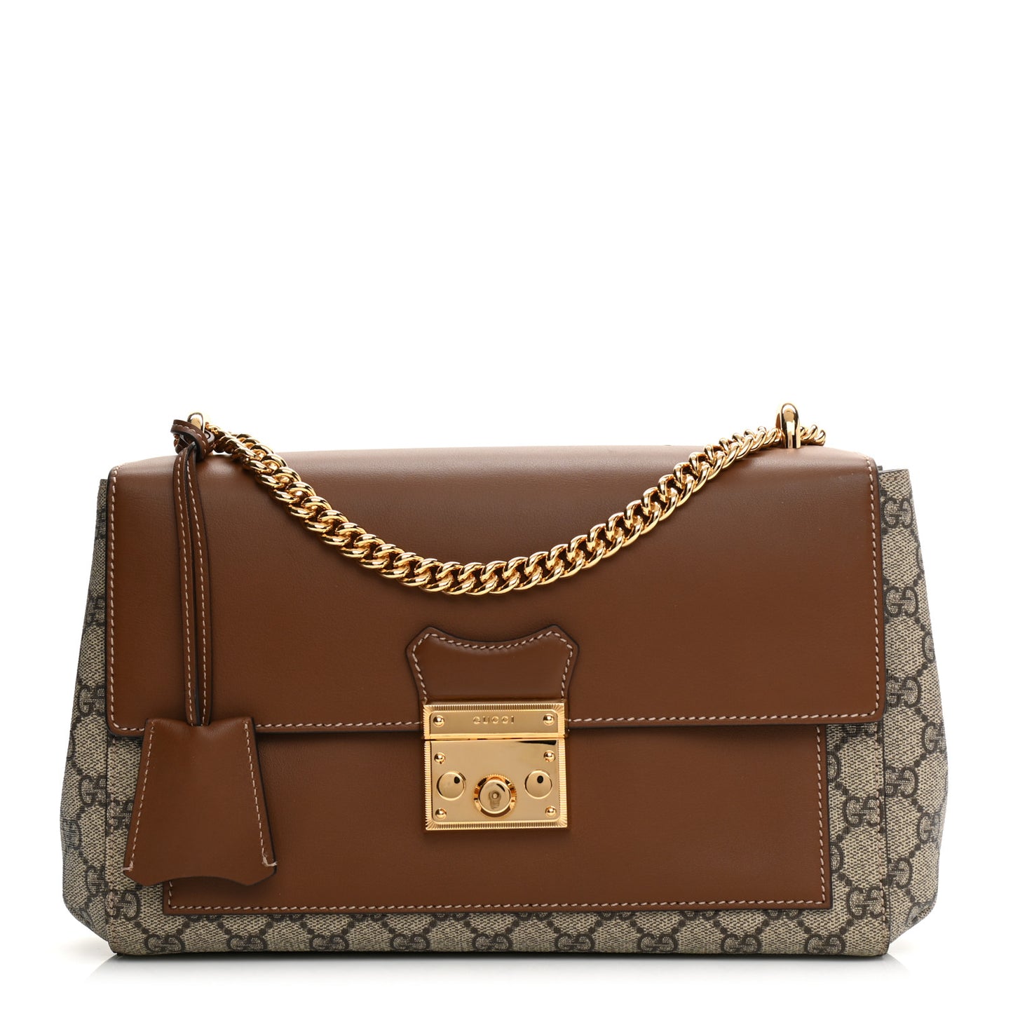 GG Supreme Monogram Calfskin Padlock Slip Pocket Shoulder Bag Beige Cuir