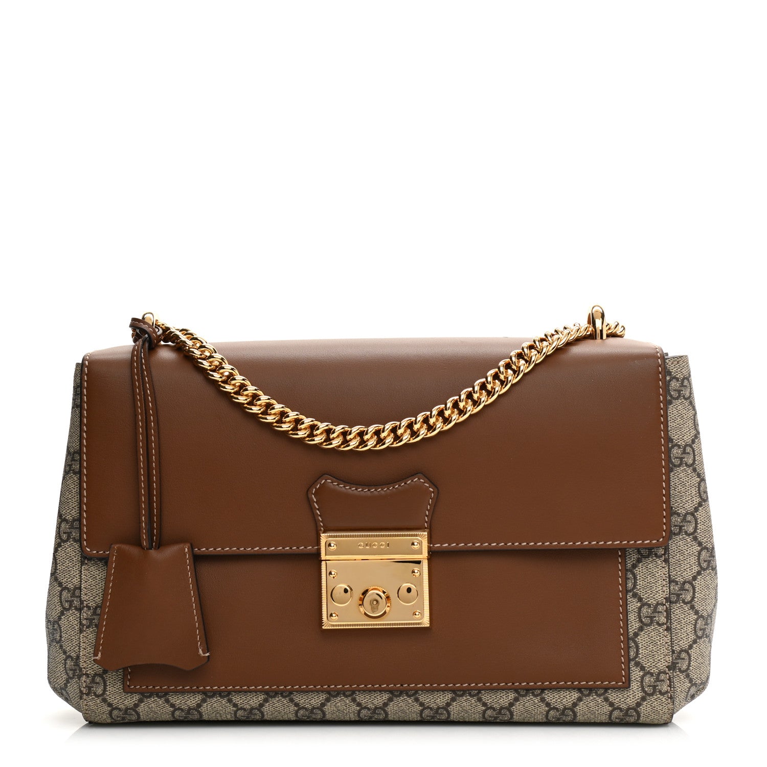 Gucci GG Supreme Monogram Calfskin Padlock Slip Pocket Shoulder Bag Beige Cuir 1 of 11