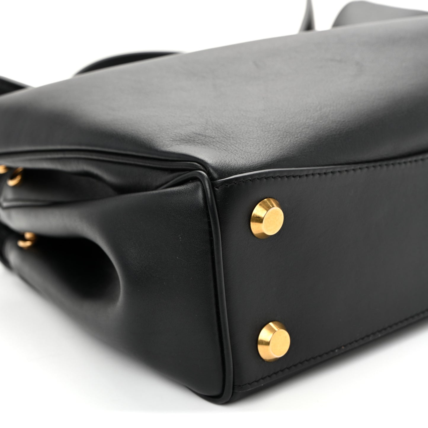 Natural Smooth Calfskin Small Rodeo Top Handle Handbag Black