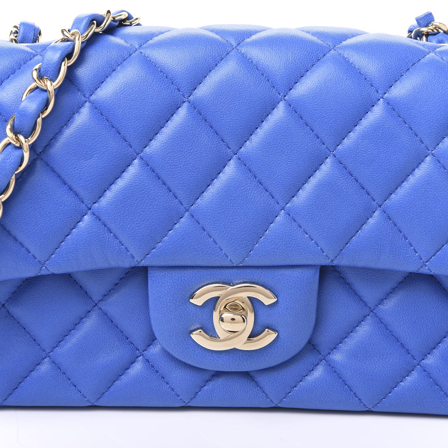 Lambskin Quilted Mini Rectangular Flap Blue