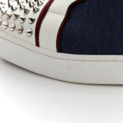 Christian Louboutin Denim Mens Louis Junior Spikes Flat Sneakers 44 Version Blue 8 of 11