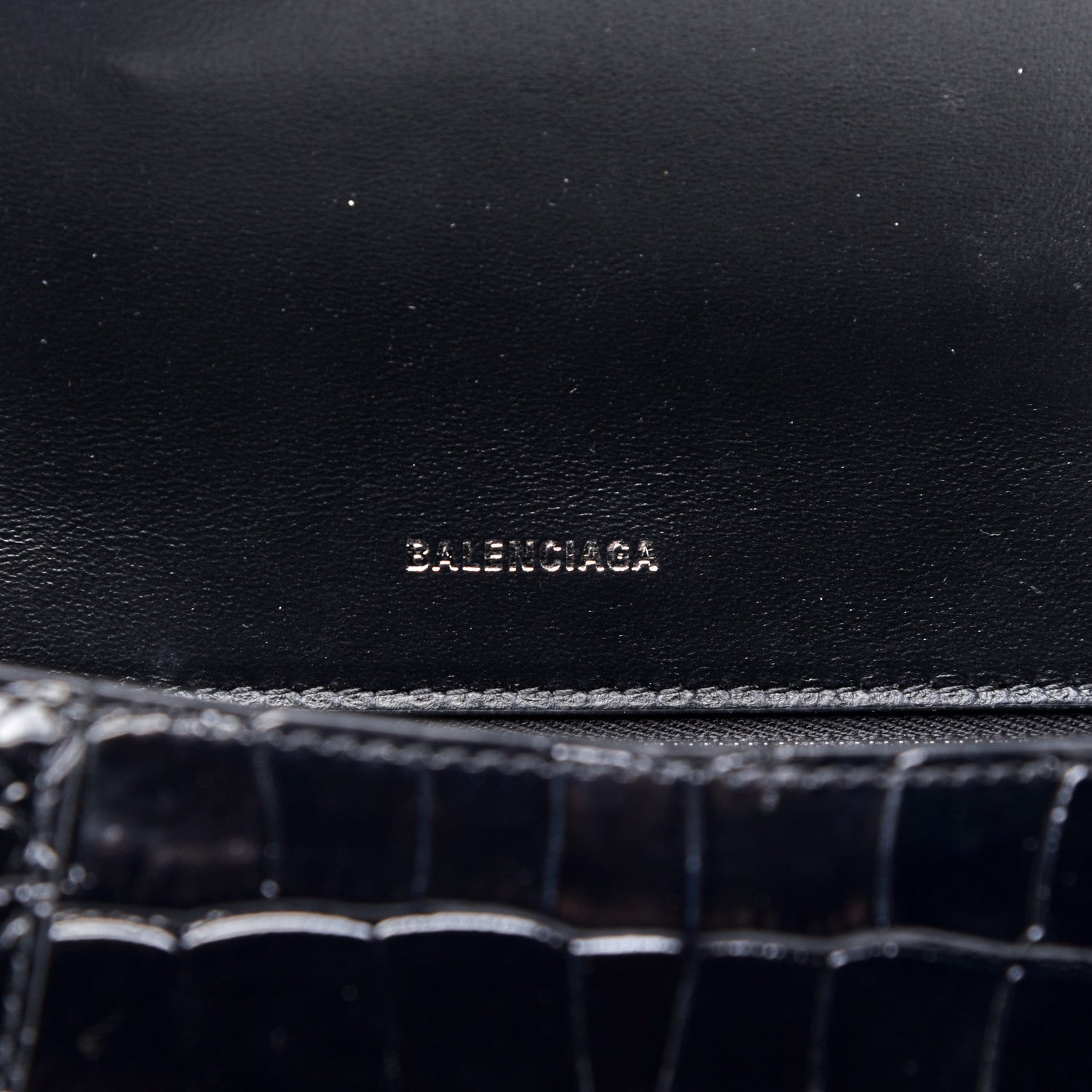 Balenciaga Shiny Calfskin Monochrome Crocodile Embossed Small Hourglass Top Handle Bag Black 8 of 9