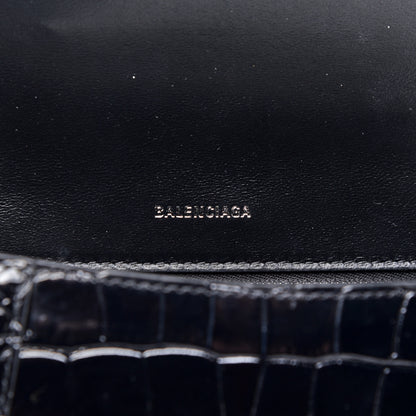 Balenciaga Shiny Calfskin Monochrome Crocodile Embossed Small Hourglass Top Handle Bag Black 8 of 9