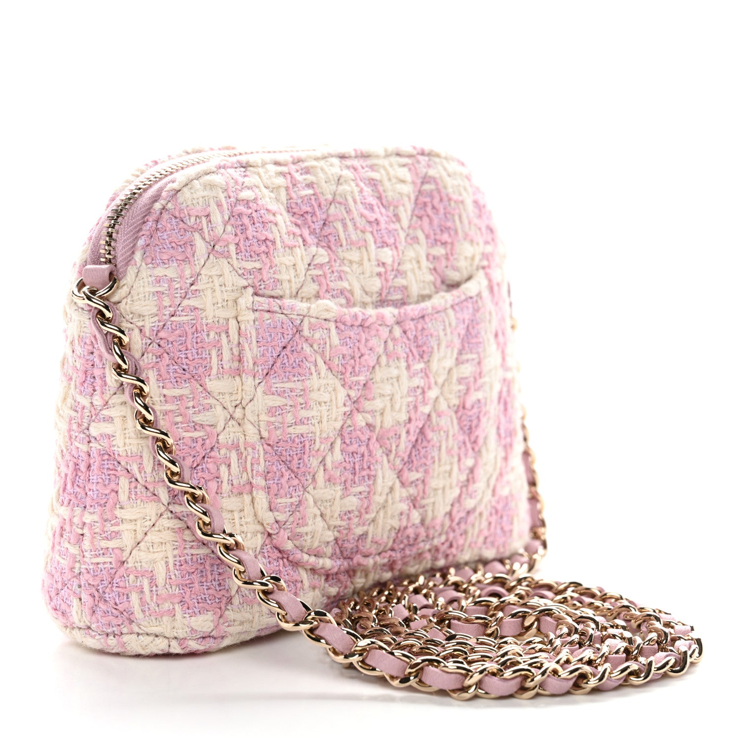 Chanel Tweed Quilted Mini Clutch With Chain Pink 3 of 11