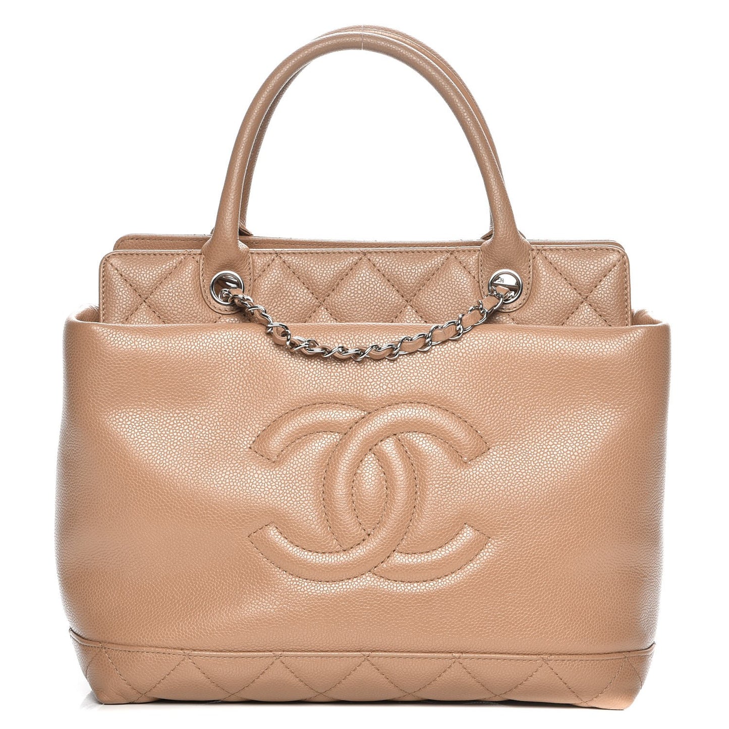 Caviar Medium Soft CC Top Handle Tote Dark Beige