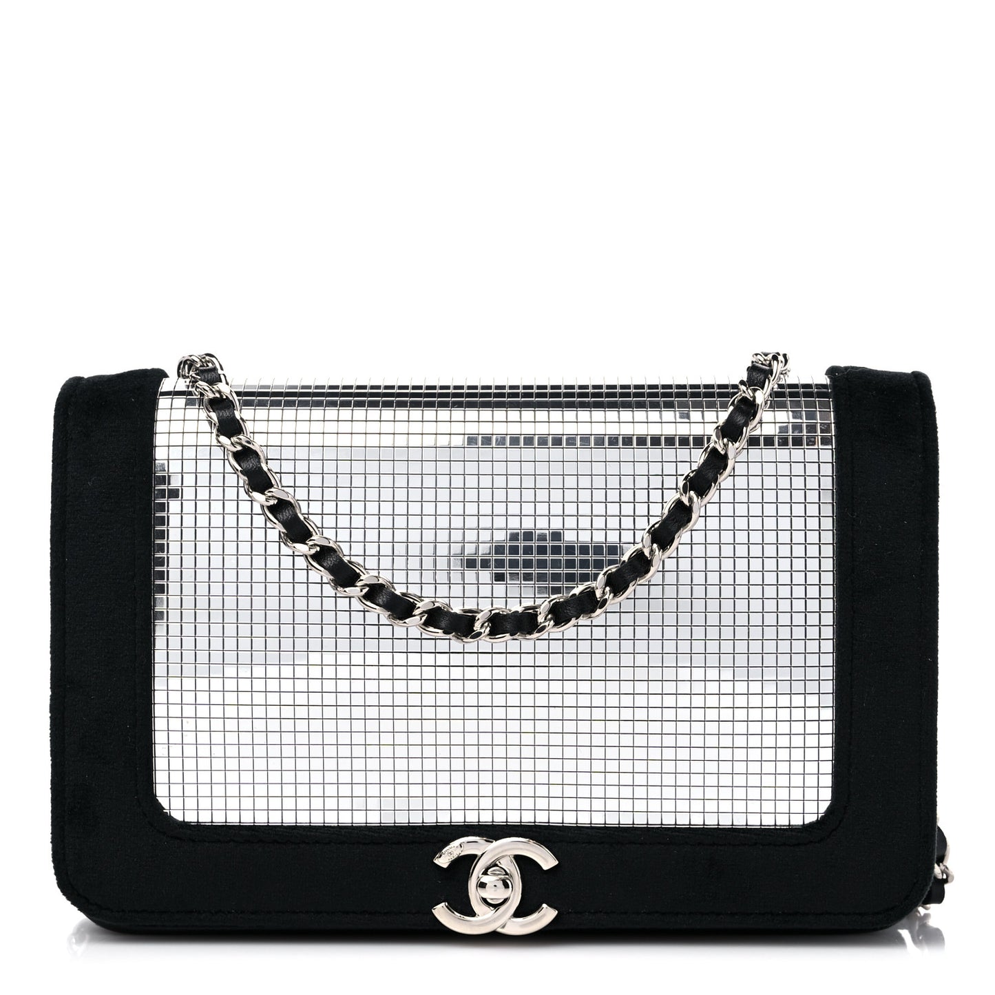 Velvet Metallic Embellished Boy Wallet On Chain WOC Silver Black