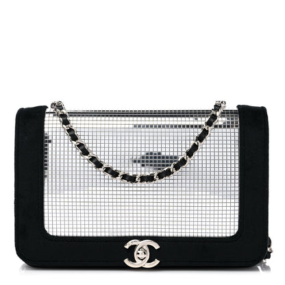 Chanel Velvet Metallic Embellished Boy Wallet On Chain WOC Silver Black 1 of 12