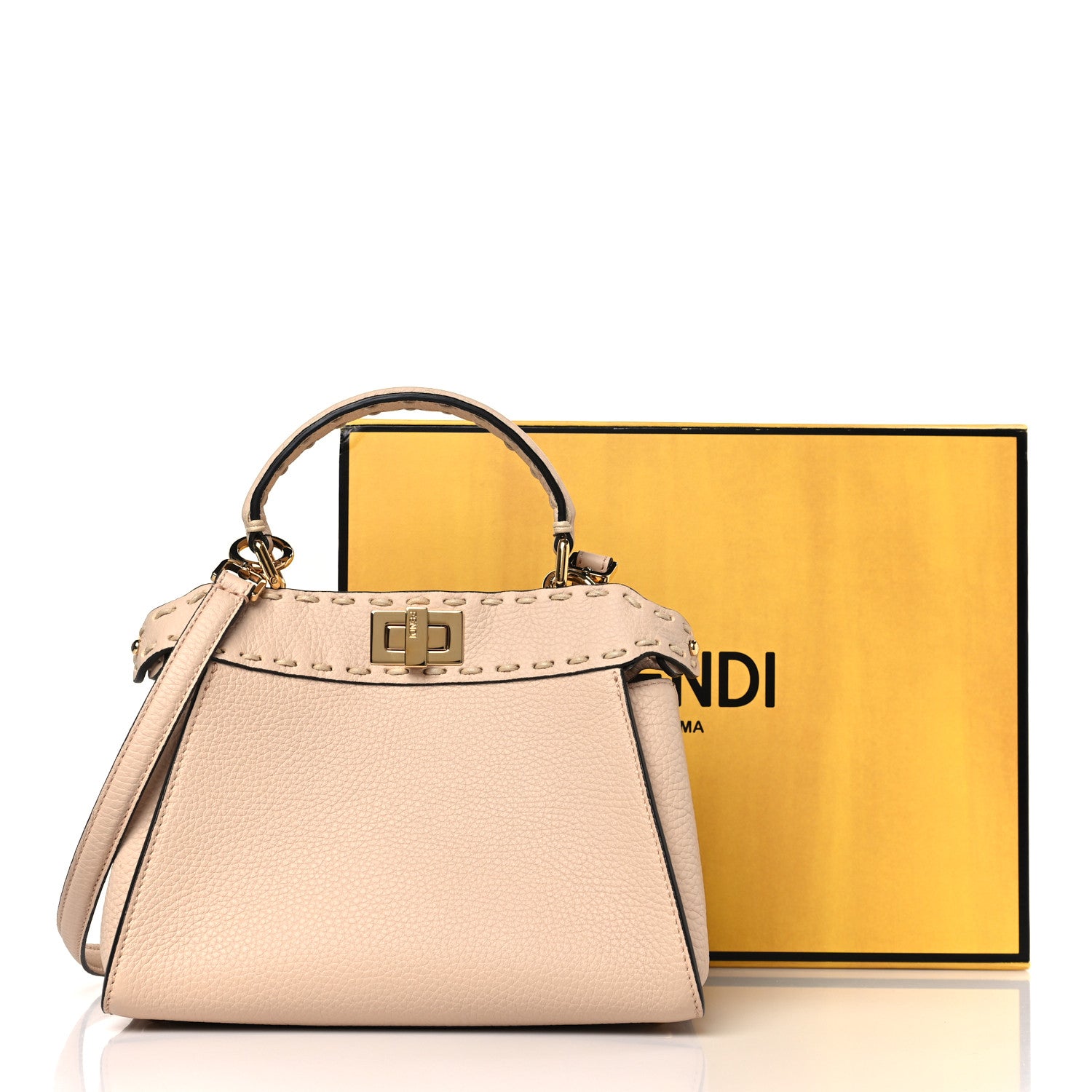 Fendi Vitello Granato Camoscio Selleria Macro Stitchings Mini Peekaboo Iconic Satchel Rosa Plaster 10 of 10