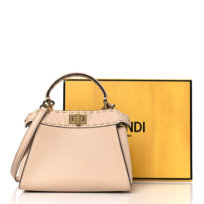 Fendi Vitello Granato Camoscio Selleria Macro Stitchings Mini Peekaboo Iconic Satchel Rosa Plaster 10 of 10