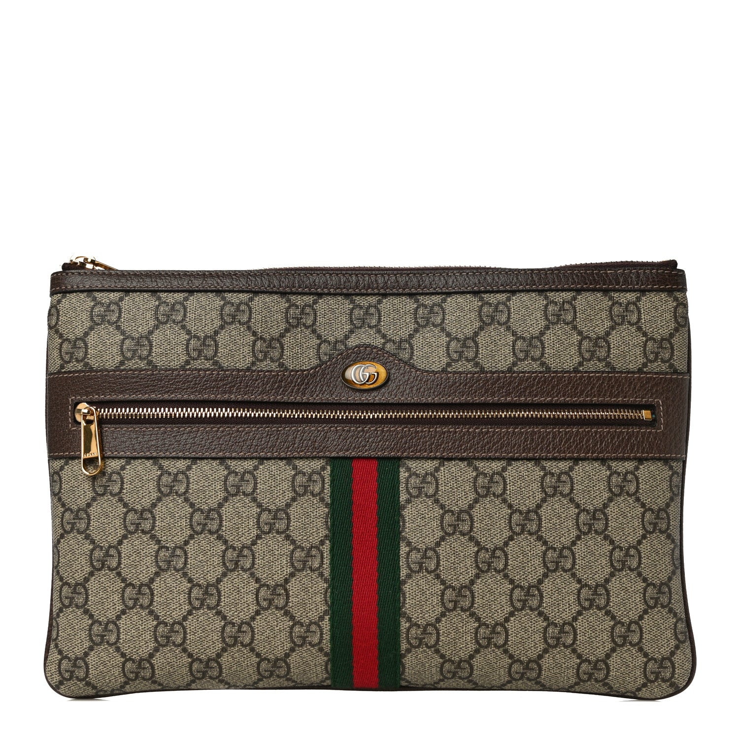 Gucci GG Supreme Monogram Large Ophidia Pouch Clutch Brown 1 of 10