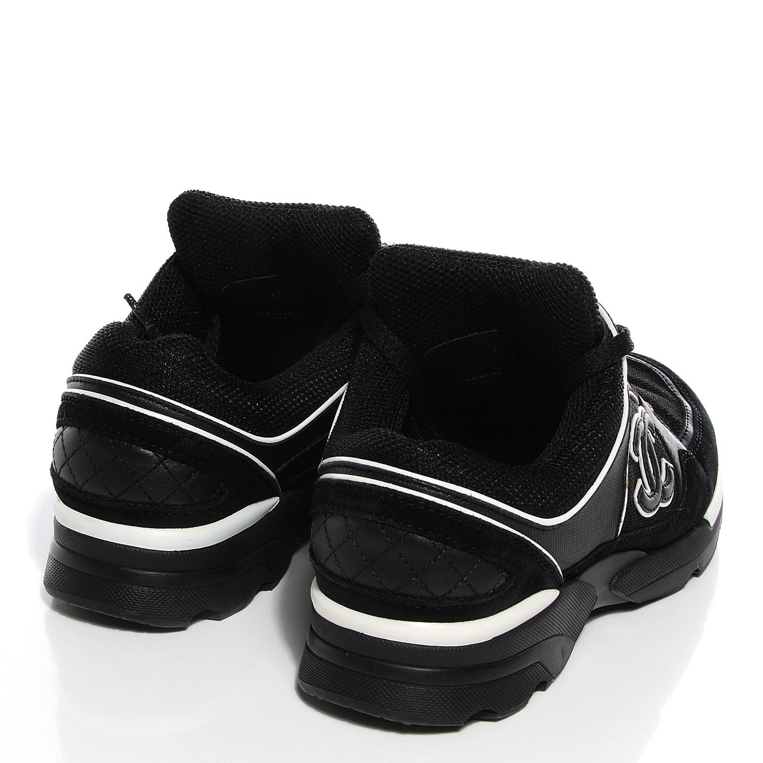 Chanel Suede Calfskin CC Sneakers Black White 36.5 4 of 7