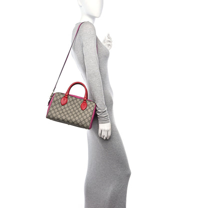 Gucci GG Supreme Monogram Moon Calfskin Small Boston Beige Ebony Hibiscus Red New Rosette 2 of 11