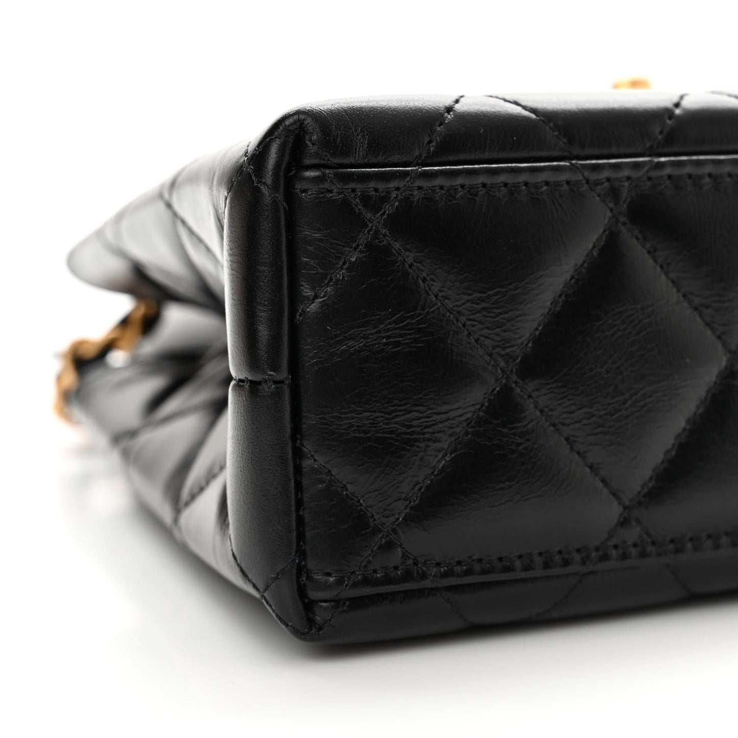 Shiny Aged Calfskin Quilted Nano Kelly Shopper Black