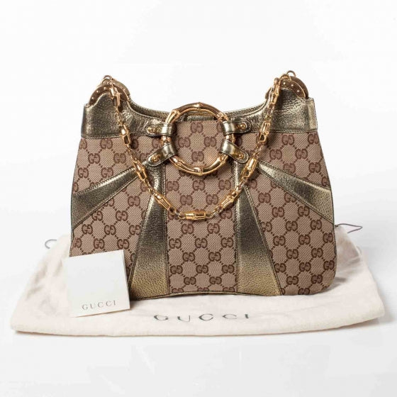 Gucci Monogram Bamboo Chain Shoulder Bag Metallic 9 of 9