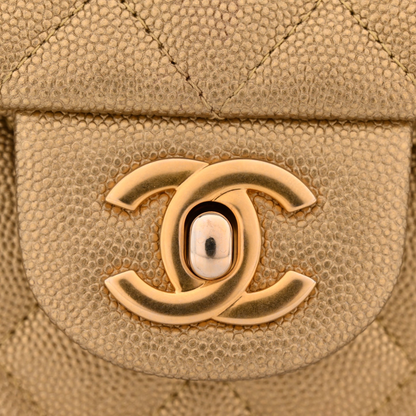 Metallic Caviar Quilted Mini Top Handle Rectangular Flap Gold