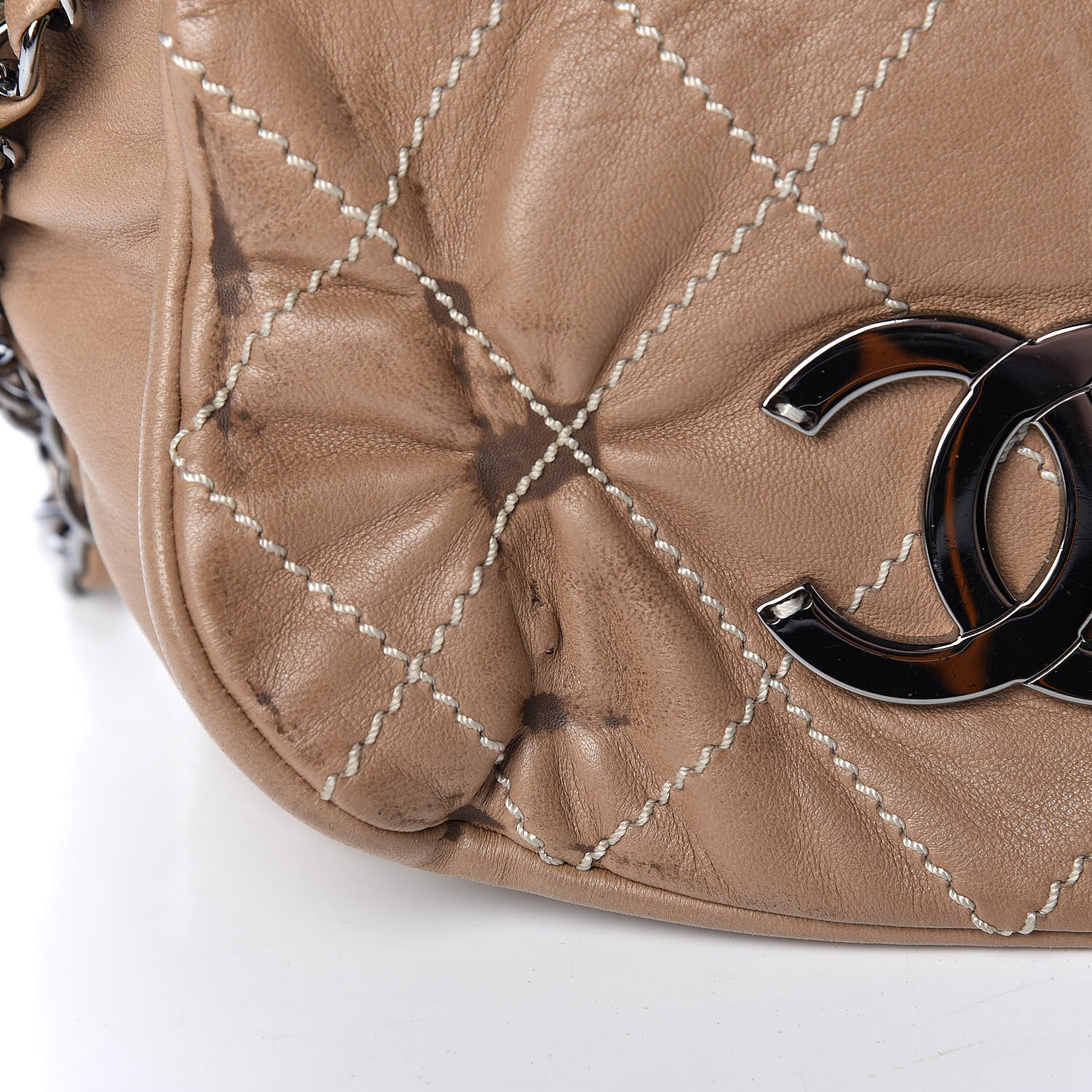 Chanel Lambskin Contrast Stitch Small Surpique Accordion Flap Beige 15 of 17