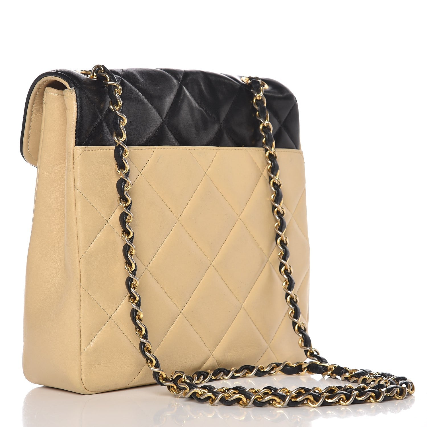 Chanel Lambskin Quilted Bi-Color Flap Beige Black 3 of 12