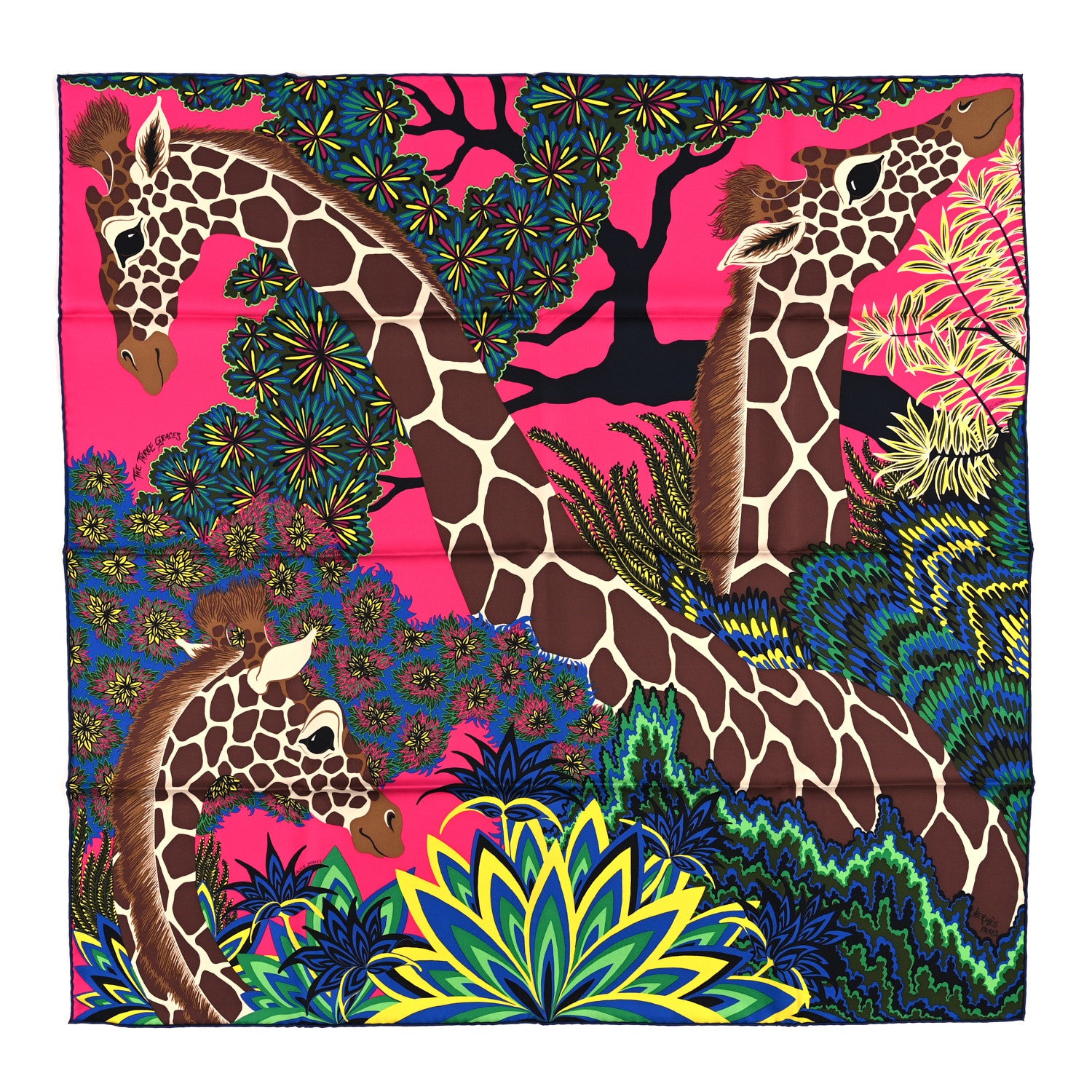 Hermes Silk The Three Graces Scarf 90 Rose Vif Marron Jaune 1 of 3