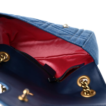 Gucci Denim Matelasse Pearl Studded Small GG Marmont Shoulder Bag Blue 5 of 9