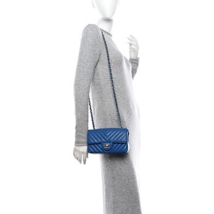 Chanel Lambskin Chevron Quilted Mini Rectangular Flap Blue 2 of 10