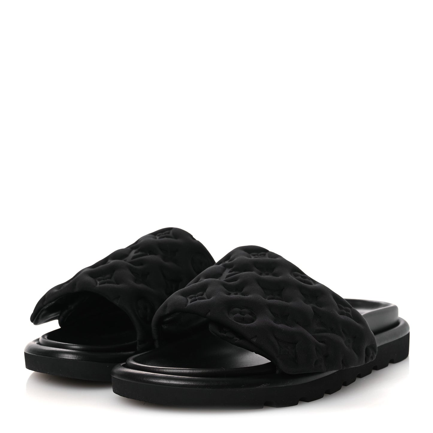 Technical Fabric Embossed Monogram Pool Pillow Comfort Mules 41 Black