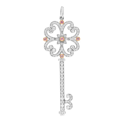 Tiffany Platinum 18K Rose Gold Pink White Diamond Enchant Quatra Heart Key Pendant 1 of 3