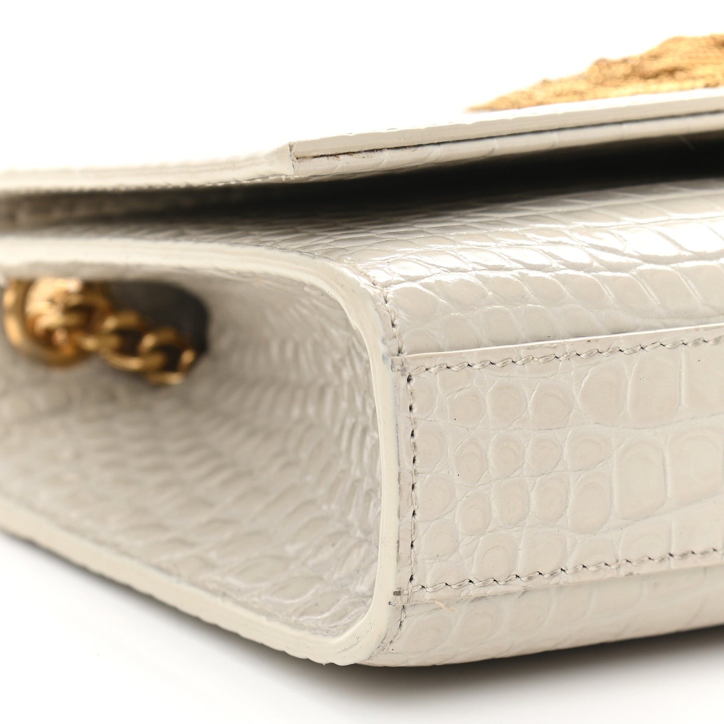 Calfskin Crocodile Embossed Small Classic Monogram Kate Tassel Satchel Crema Soft