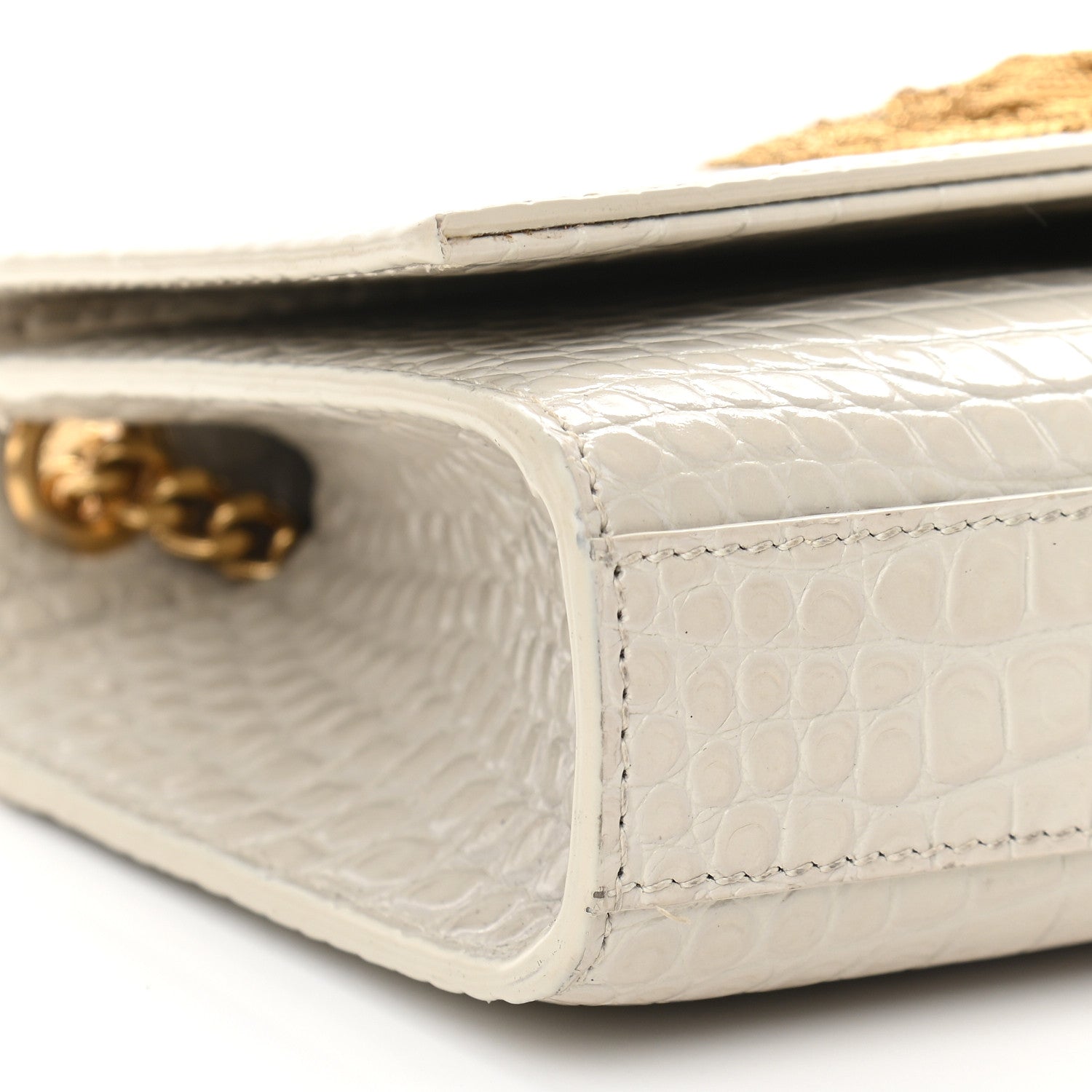 Saint Laurent Calfskin Crocodile Embossed Small Classic Monogram Kate Tassel Satchel Crema Soft 7 of 8