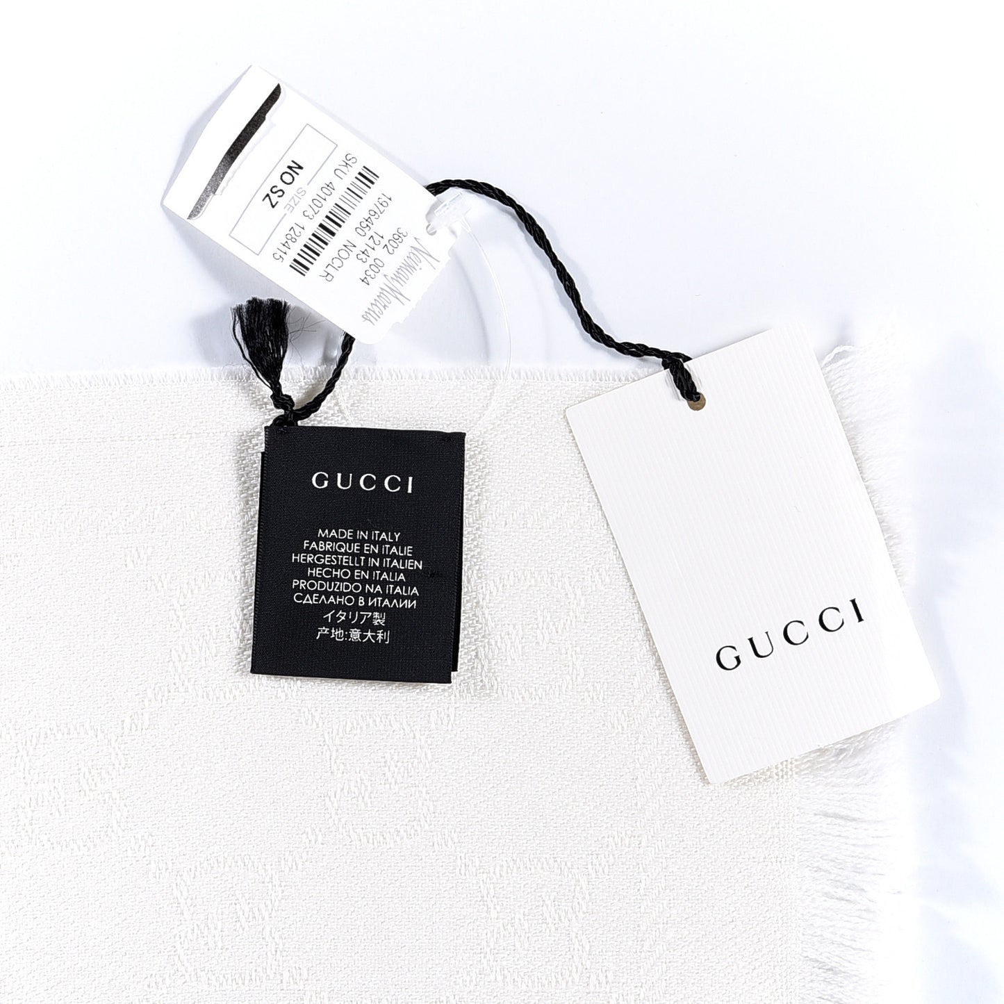 Wool GG Monogram Sten Fringe Scarf White