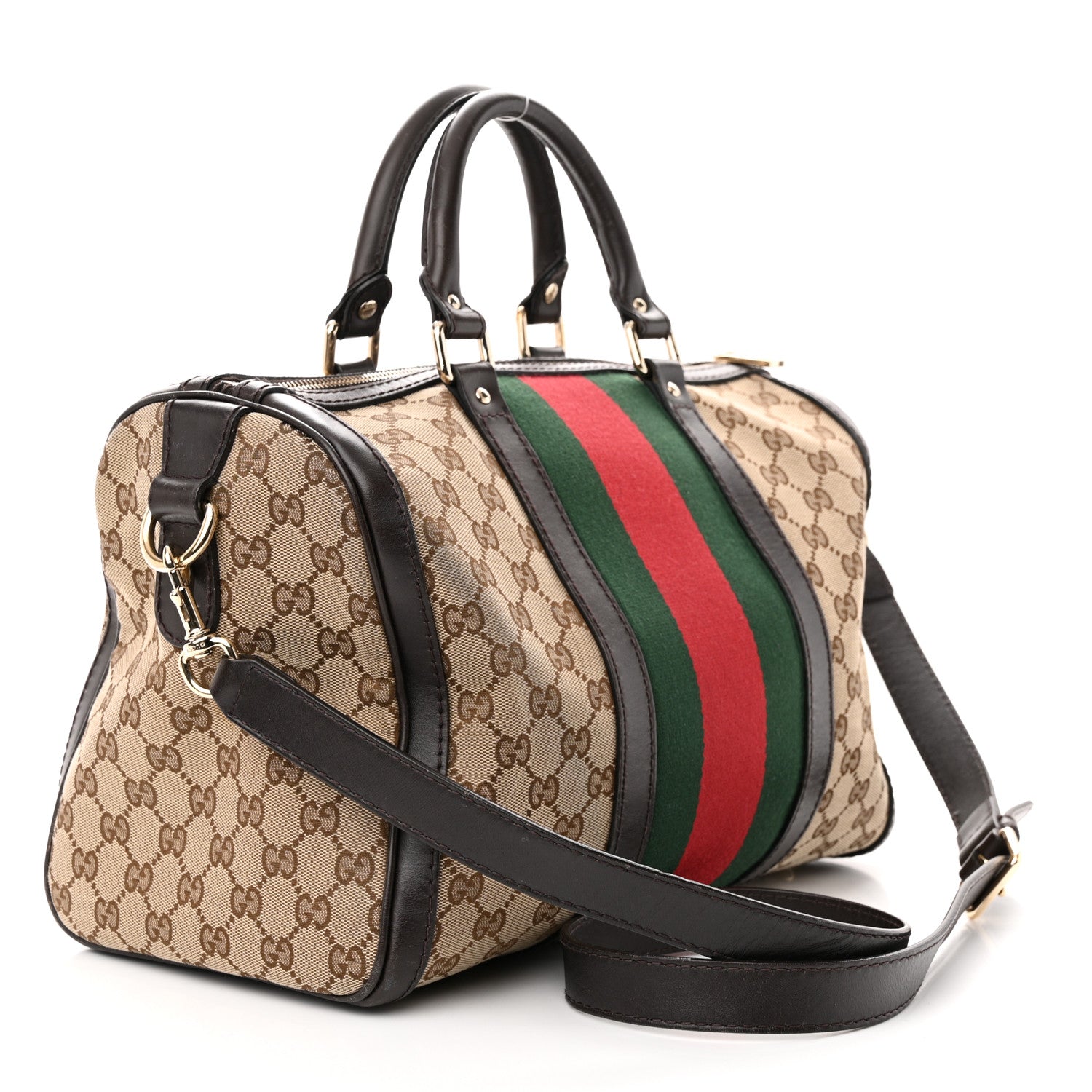 Gucci Monogram Vintage Web Medium Boston Dark Brown 3 of 16