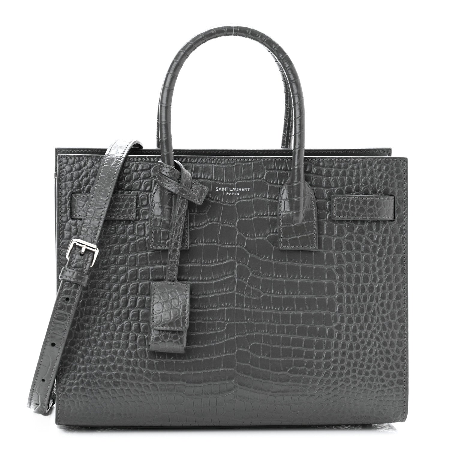 Saint Laurent Calfskin Crocodile Embossed Baby Sac De Jour Earth 1 of 11