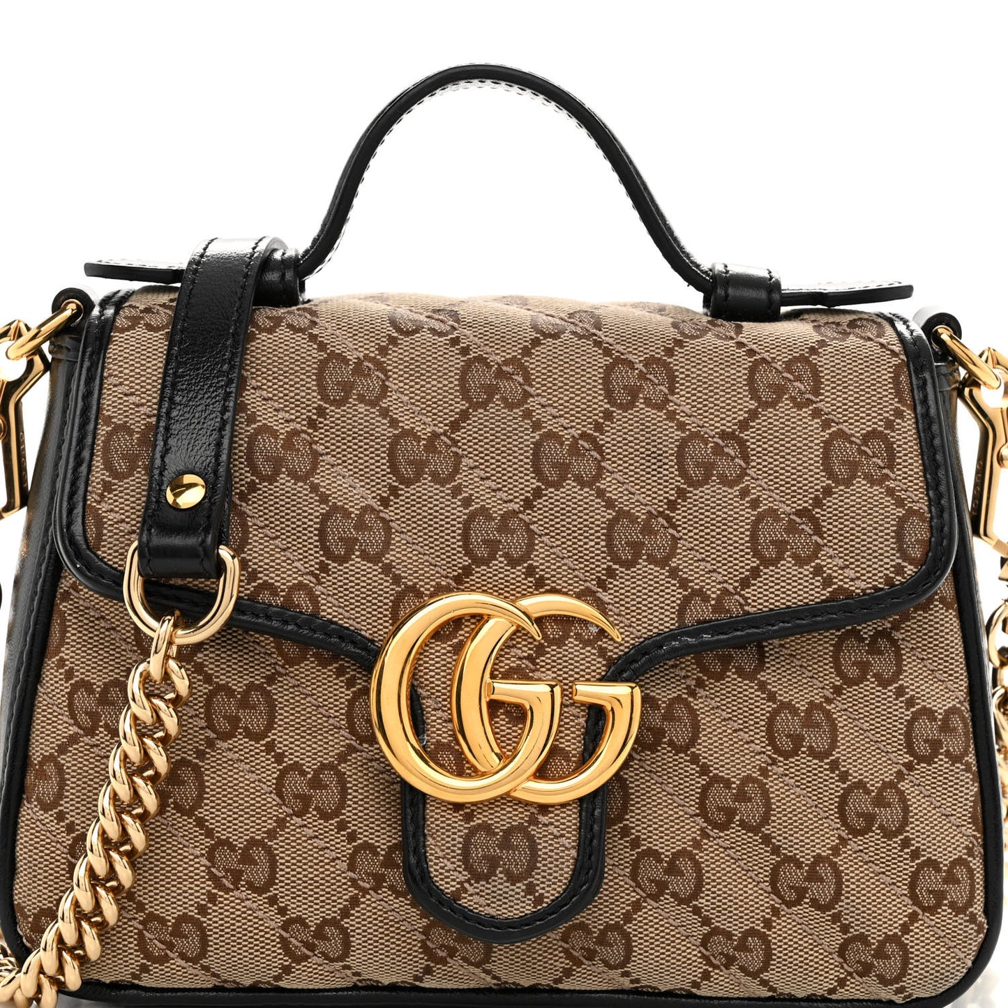 Monogram Azalea Calfskin Matelasse Diagonal Mini GG Marmont Top Handle Shoulder Bag Beige Ebony Black
