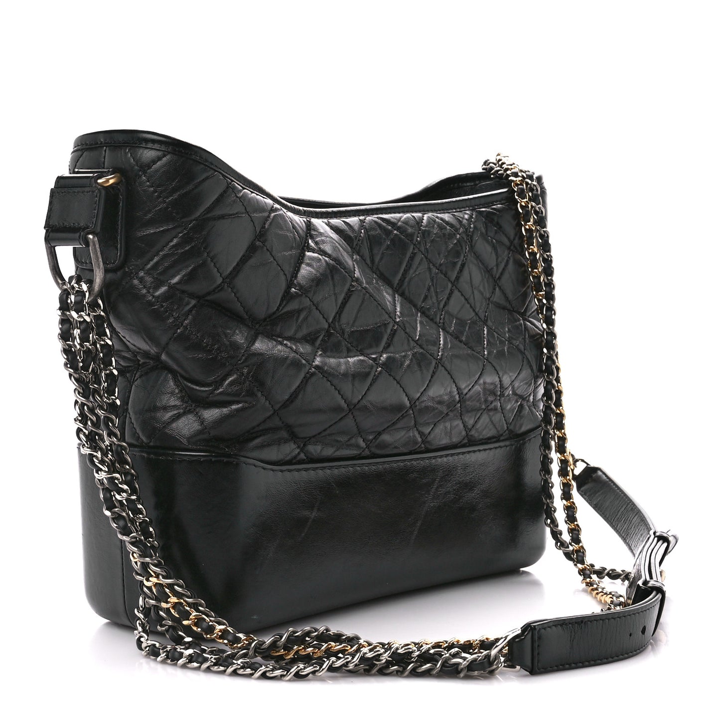 Aged Calfskin Quilted Medium Gabrielle Hobo Black