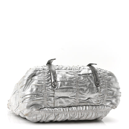 Prada Metallic Nappa Gaufre Messenger Tote Argento 4 of 9