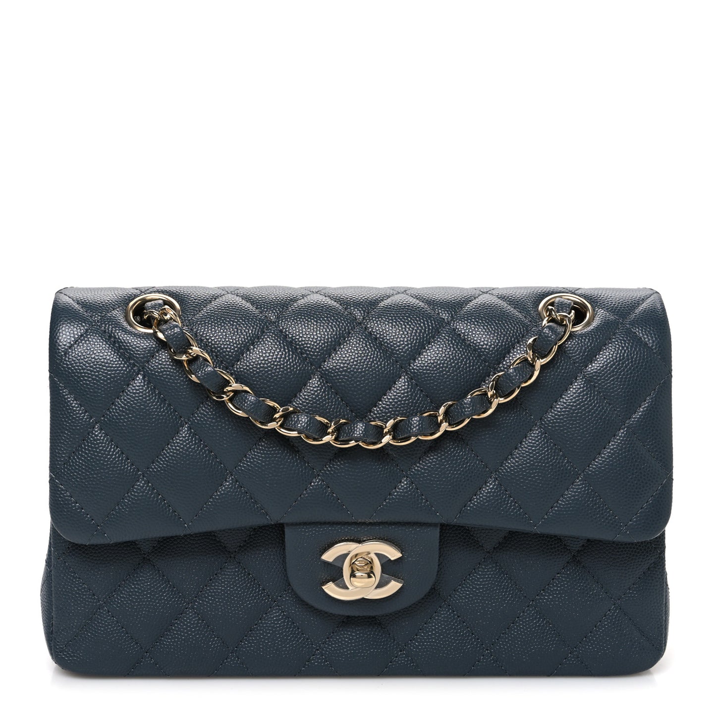Caviar Quilted Small Double Flap Dark Grey