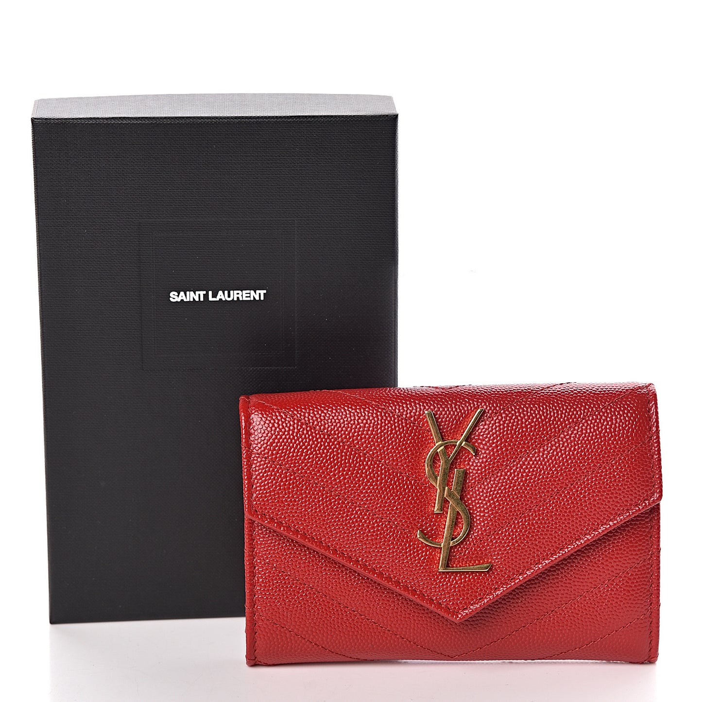 Grain De Poudre Matelasse Chevron Small Monogram Envelope Wallet Bandana Red