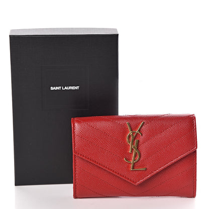 Saint Laurent Grain De Poudre Matelasse Chevron Small Monogram Envelope Wallet Bandana Red 7 of 7