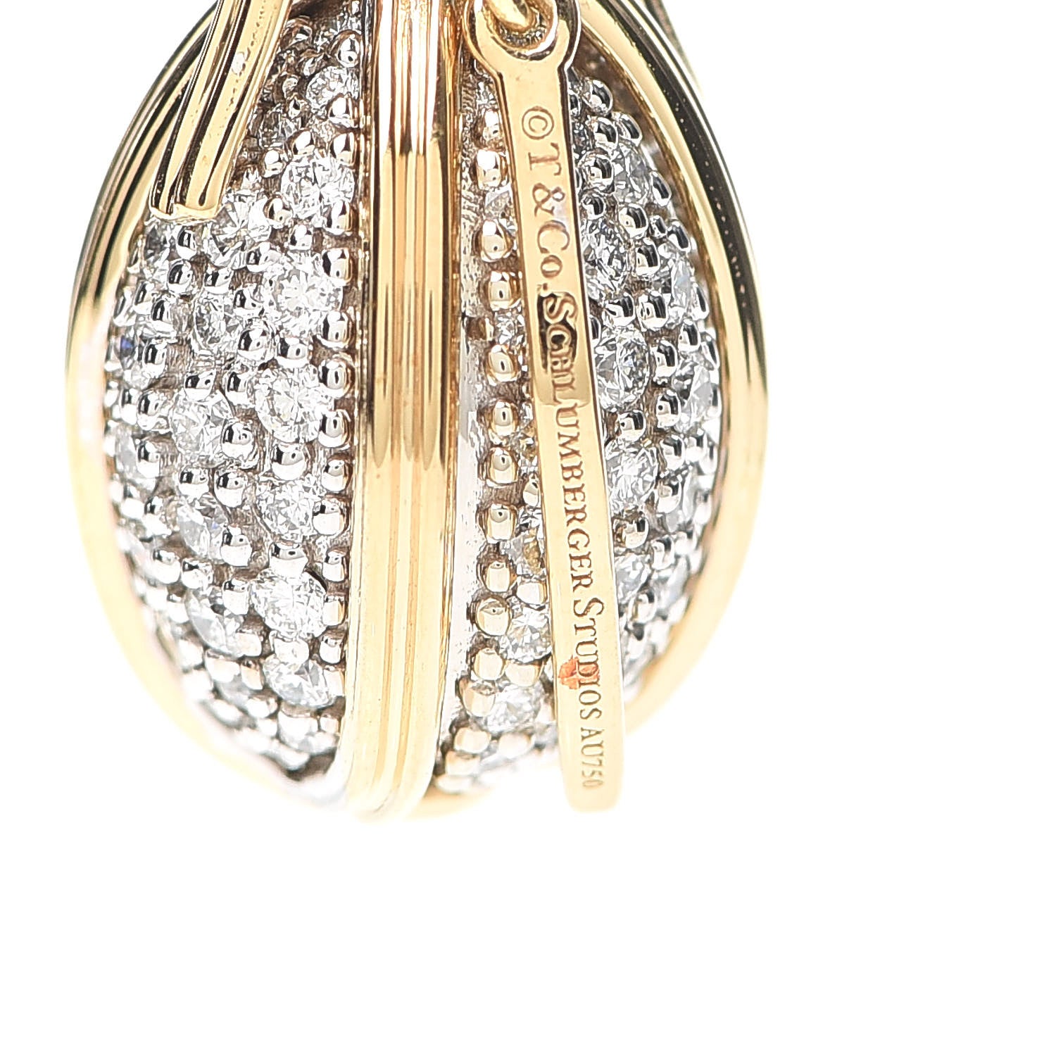 Tiffany 18K Yellow Gold White Gold Diamond Schlumberger Egg Charm 3 of 4