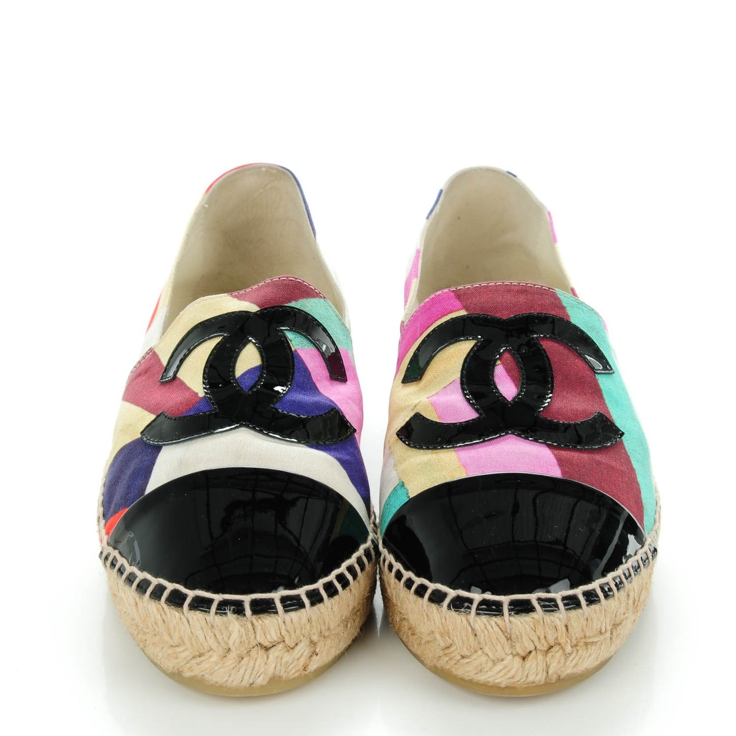 Fabric Striped Patent CC Espadrilles 38 Multicolor Black