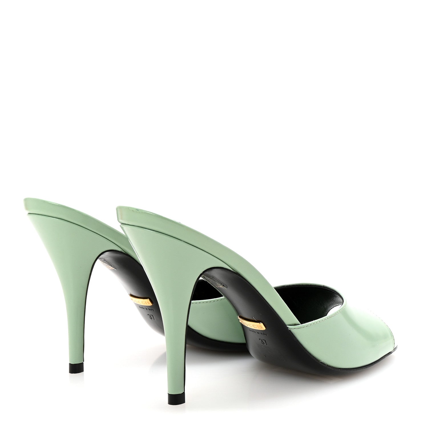 Gucci Polished Calfskin Scarlet Mid Heel Slide Sandals 37 Aqua Green 5 of 9
