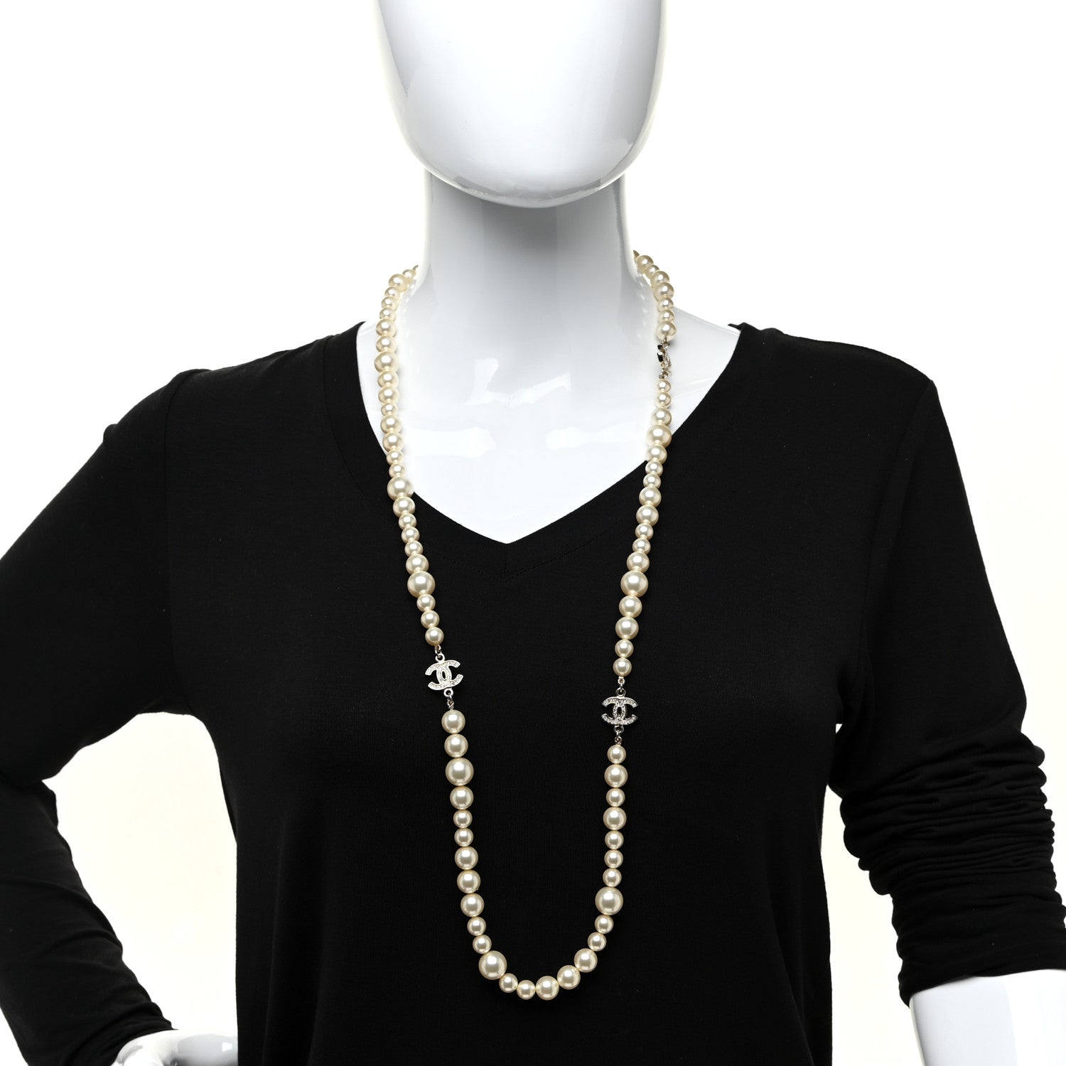 Chanel Graduated Pearl CC Long Necklace Gold 2 of 5